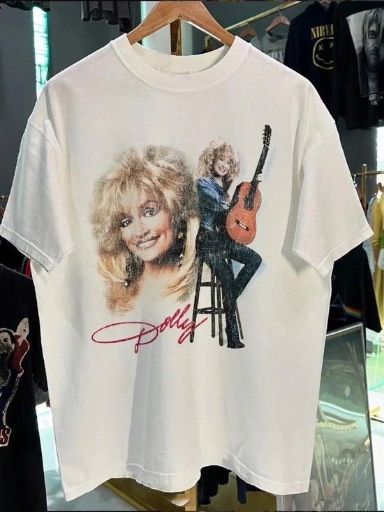 Gildan Tops - Gildan White Short-Sleeve Tee with Dolly Guitar Graphic